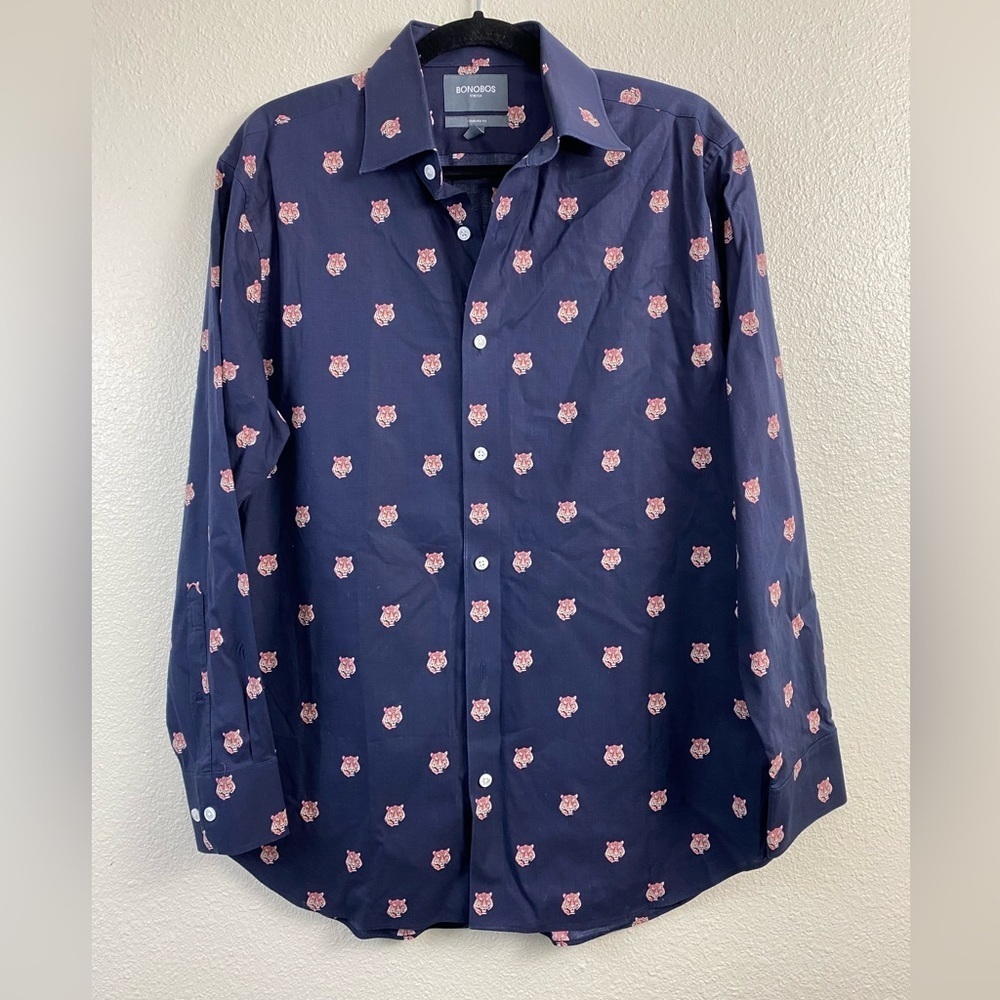 Bonobos Stretch‎ Novelty Tiger Button Down Shirt Business Casual Men’s 16 / 33